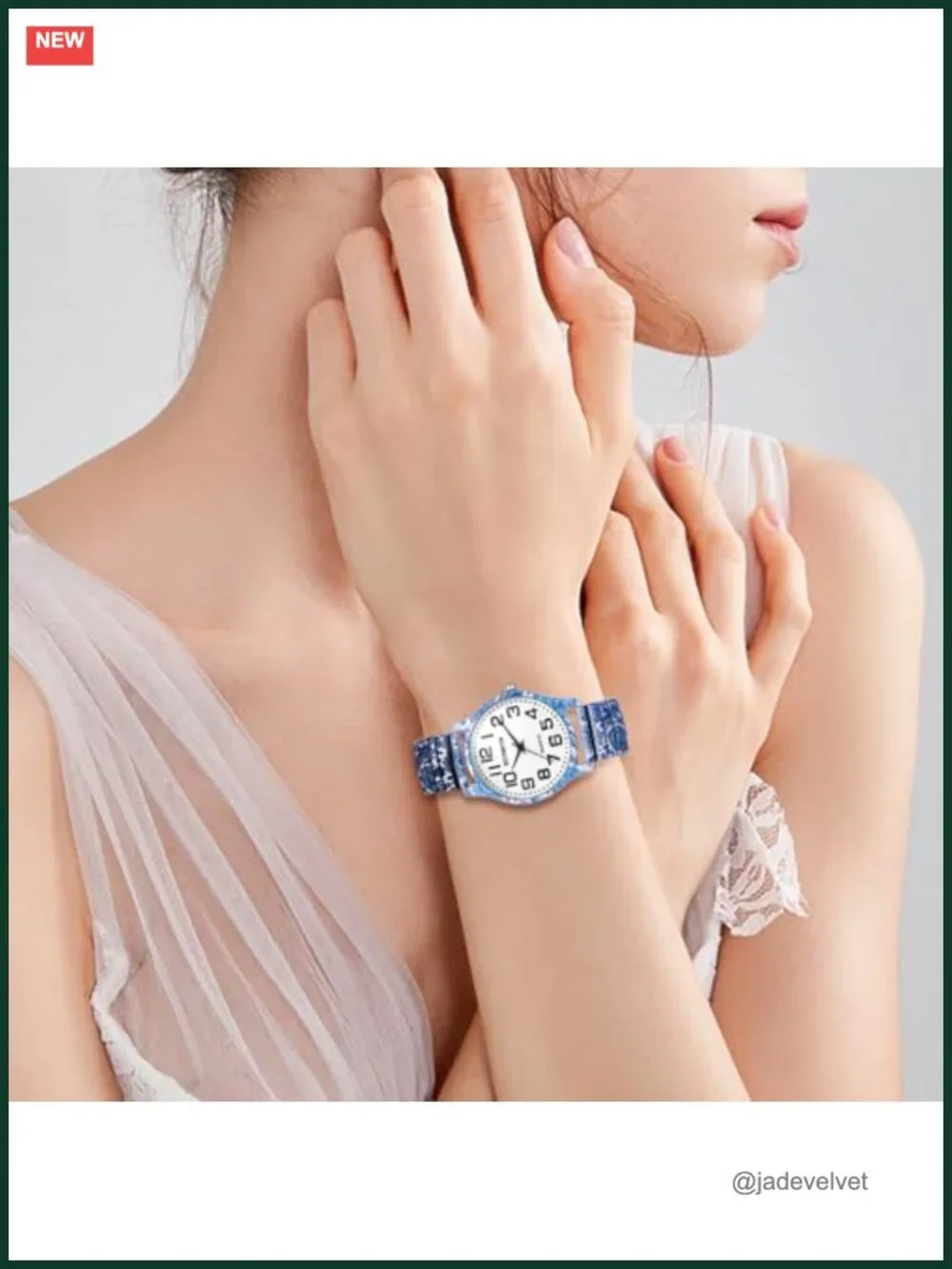 Boho Printed Elastic Stretch Band Bangle Wrist Watch for Women Easy Reader